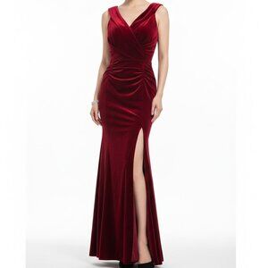 Vintage 90s handmade red velvet Mermaid Evening Gown